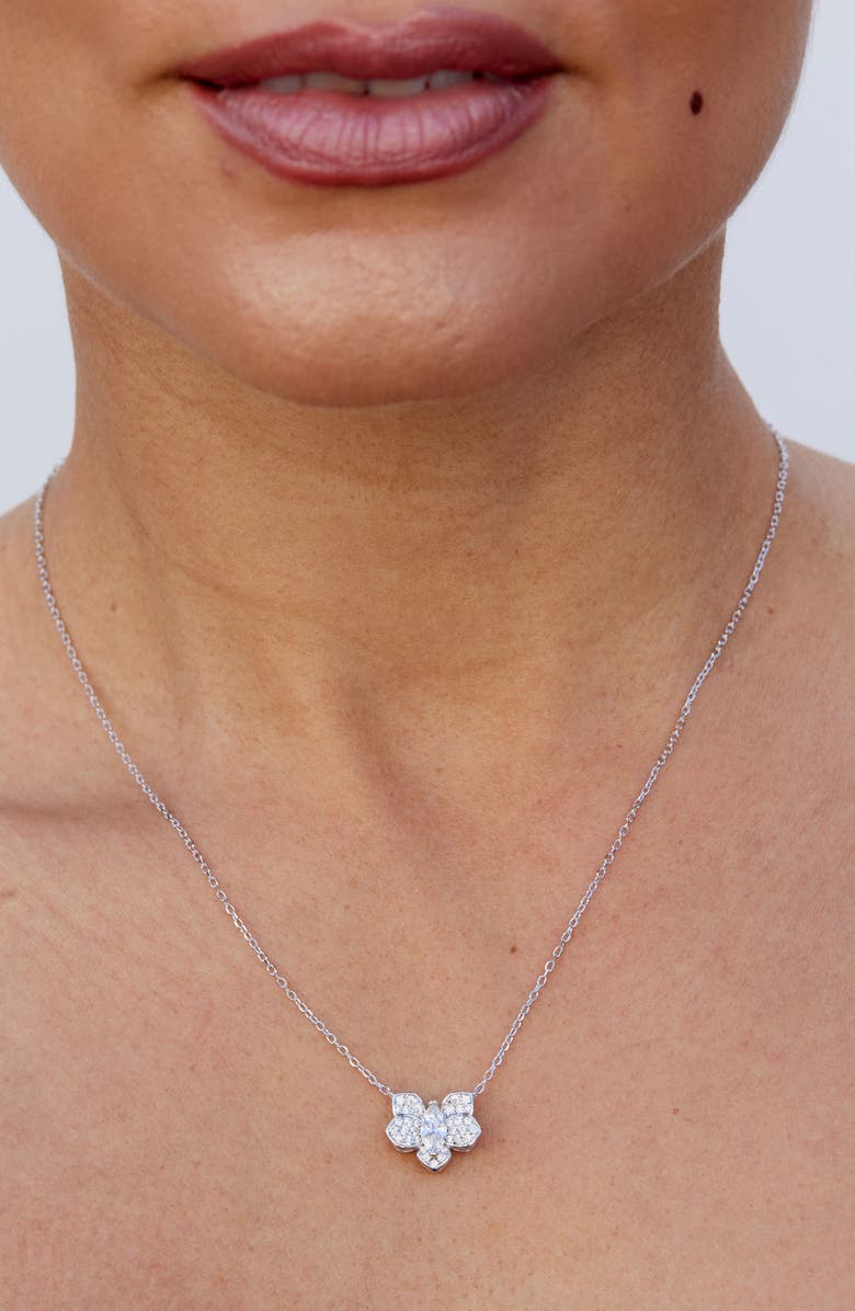 SAVVY CIE JEWELS Pavé Cubic Zirconia Orchid Pendant Necklace, Alternate, color, White
