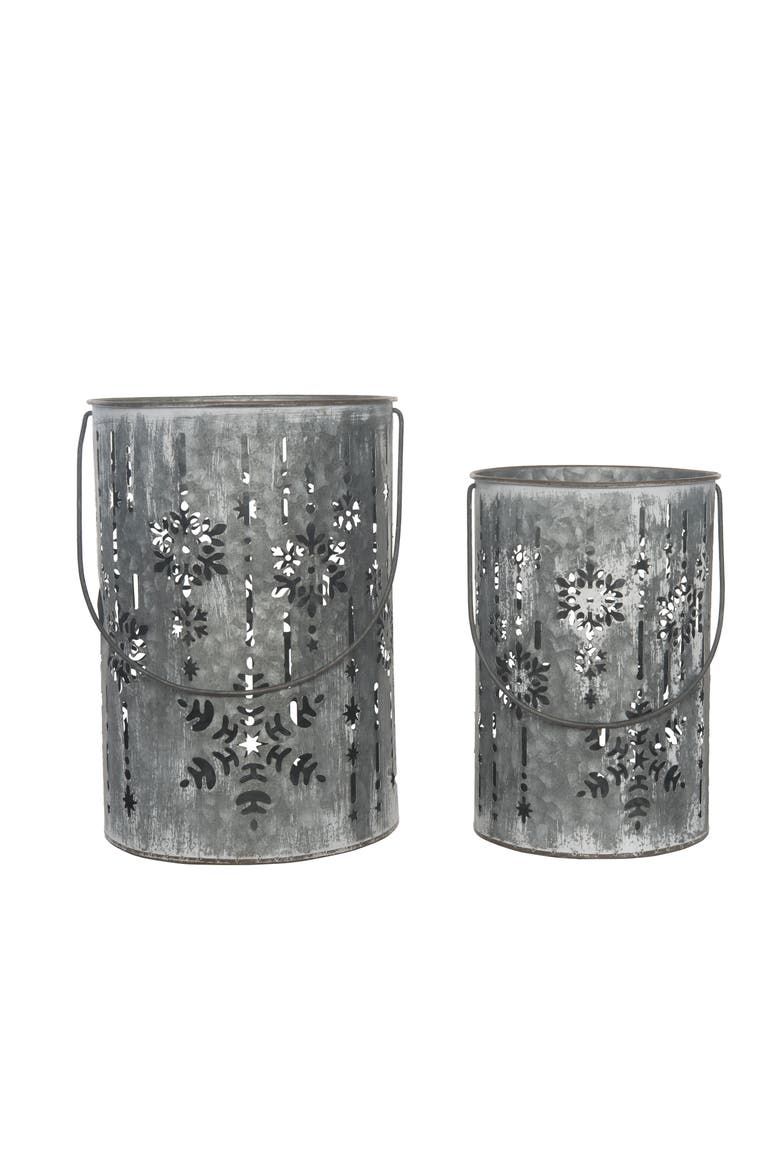 Metal Silver Christmas Debossed Snowflake Candle Holder Set, Alternate, color, Silver