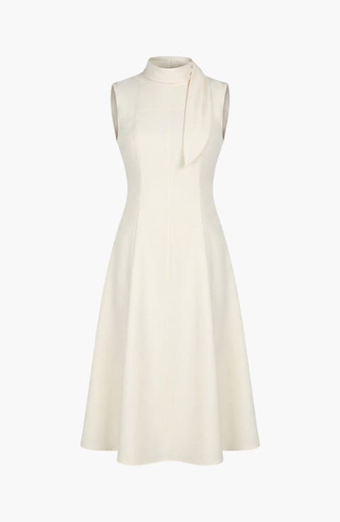 High Neck Sleeveless Tie Detail Midi Dress