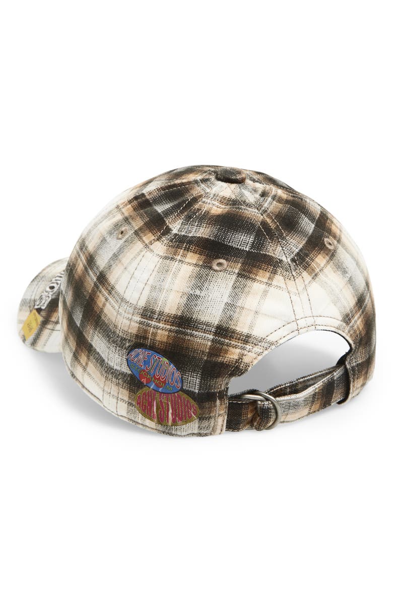 Acne Studios Distressed Plaid Adjustable Baseball Cap, Alternate, color, White/ Black