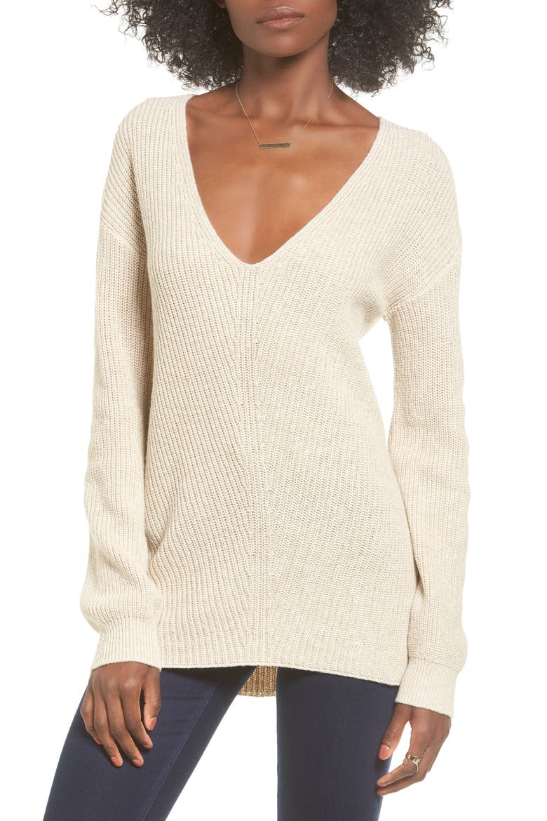 V-Neck Sweater, Main, color, BEIGE OATMEAL MEDIUM HEATHER