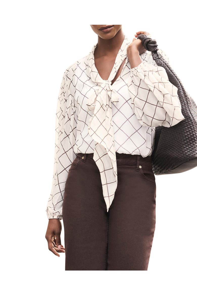 Checked Pussy Bow Blouse, Alternate, color, Cream