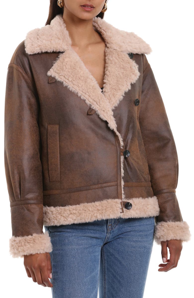 Avec Les Filles Faux Shearling Moto Jacket, Alternate, color, 