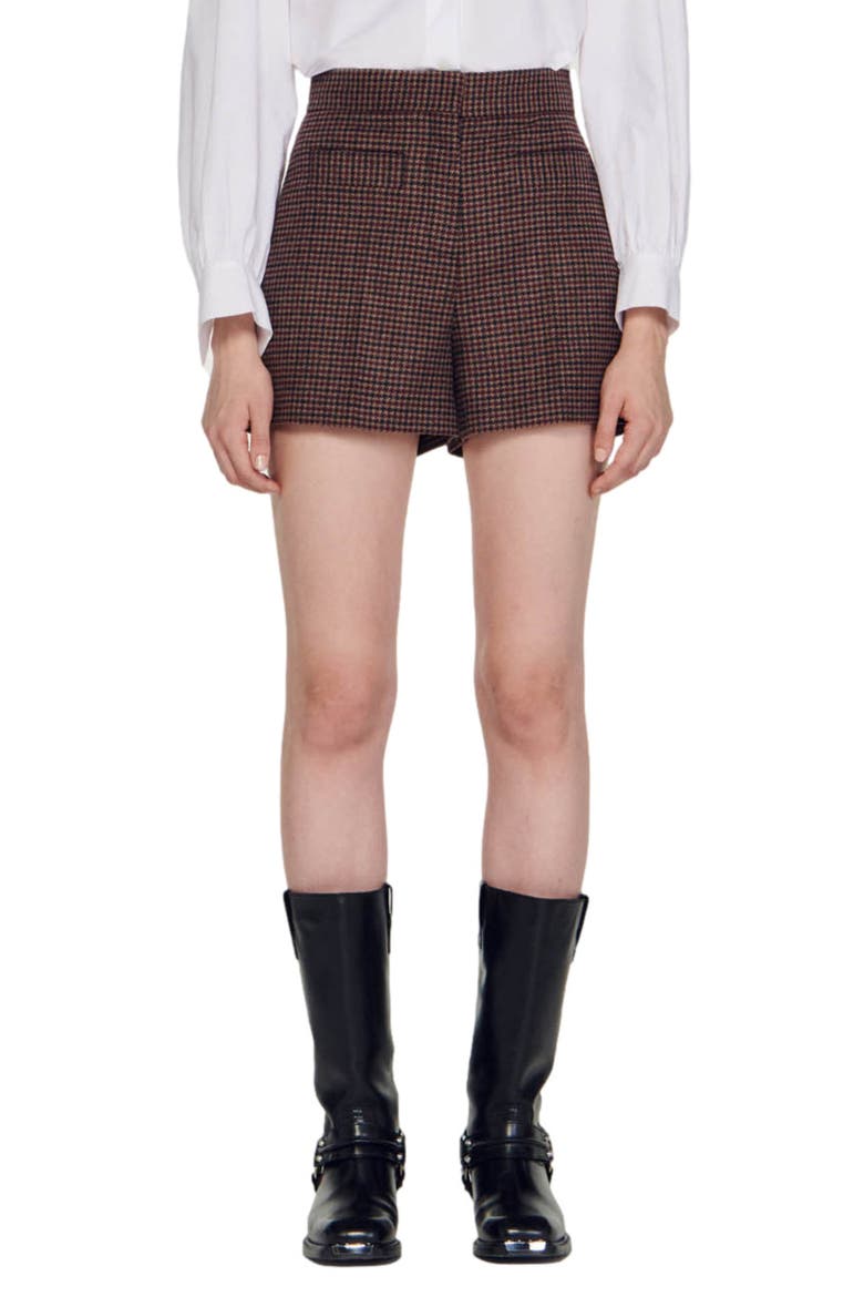 Tomyle Check Wool Blend Shorts, Main, color, BROWN / BURGUNDY