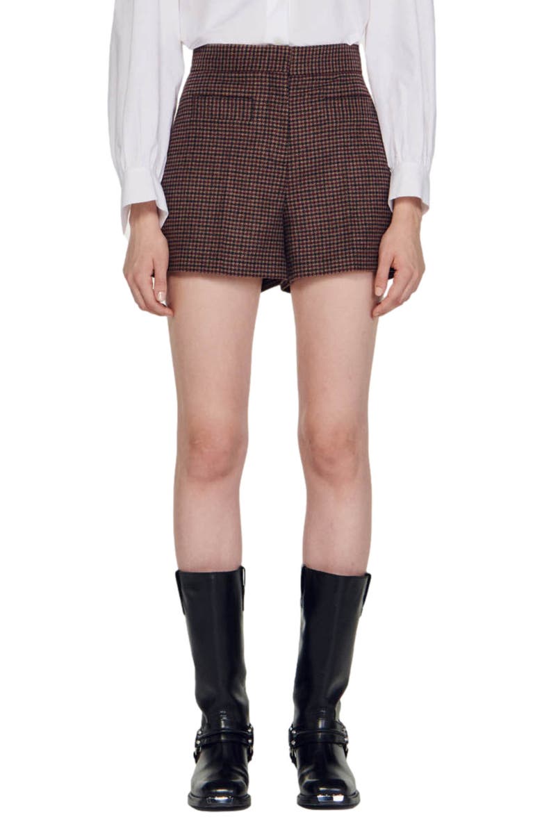 SANDRO Tomyle Check Wool Blend Shorts, Main, color, 