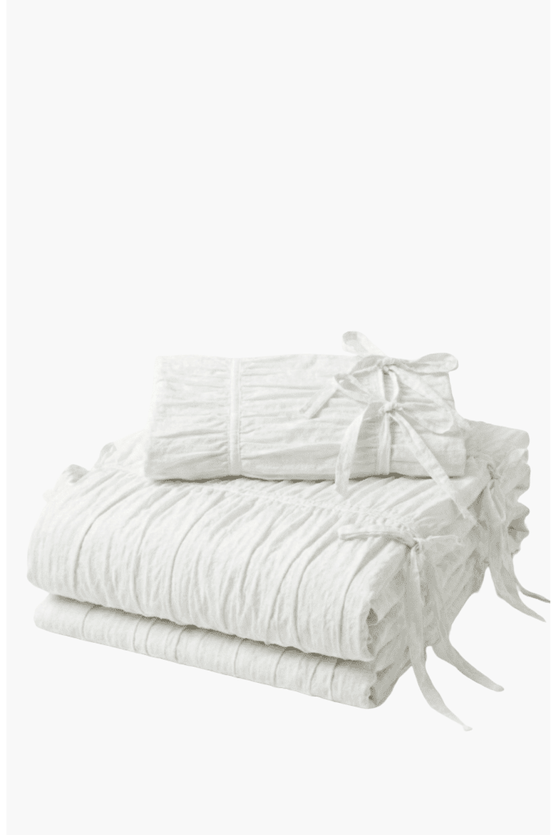 Ruffle Bedding Set with Ties, Main, color, White, Skirt