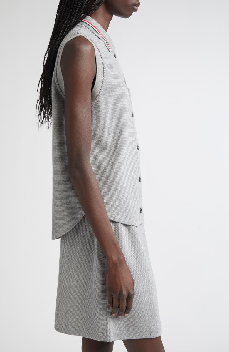 Thom Browne Cotton & Silk Sleeveless Button-Up Shirt, Alternate, color, Light Grey