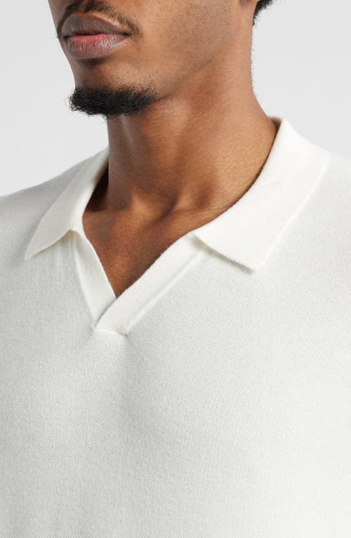 Open Edit Textured Stitch Short Sleeve Polo Sweater In White