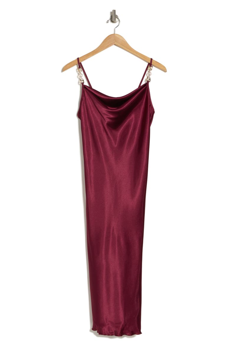 Satin Cowl Neck Midi Dress, Alternate, color, WINE