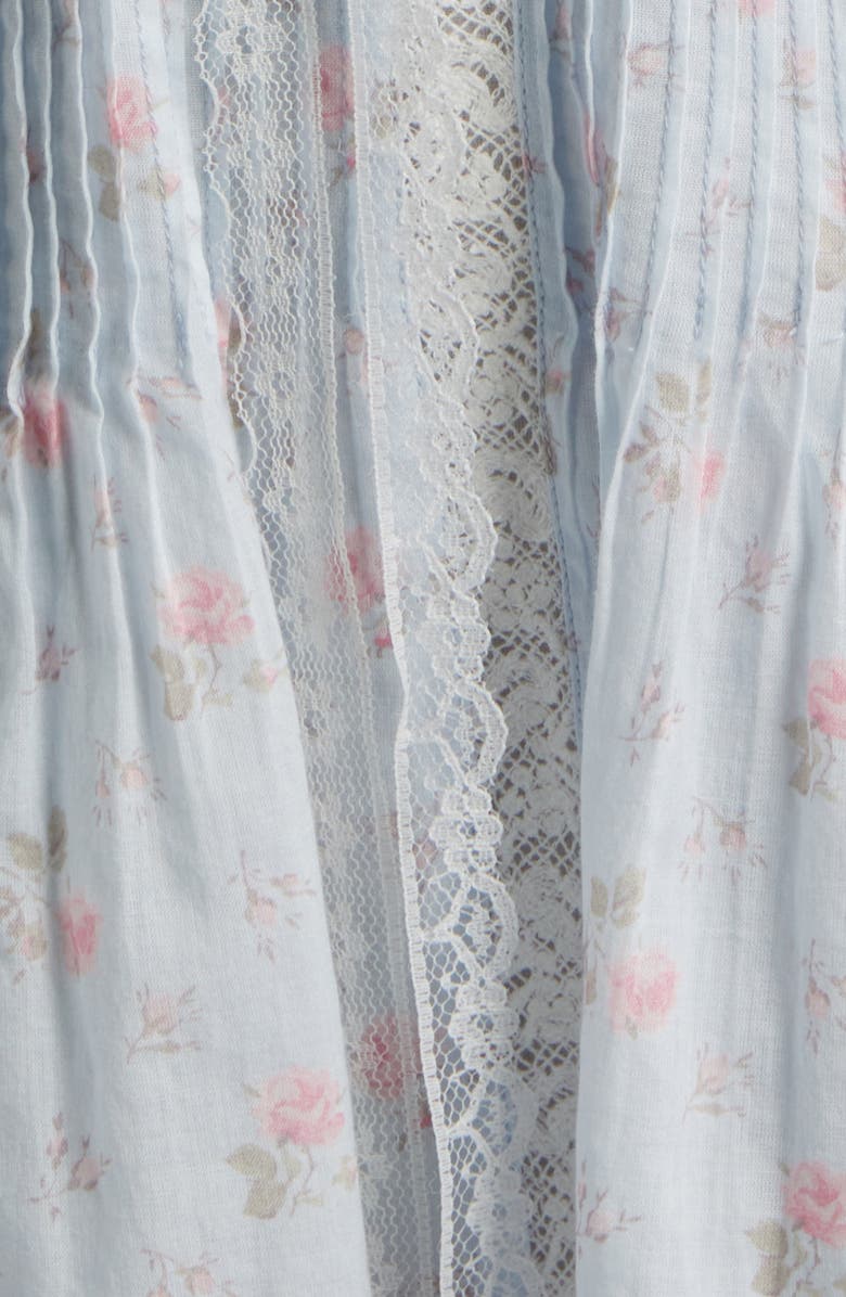 LoveShackFancy Zirelle Lace Trim Pintuck Cotton Mini Sundress, Alternate, color, Chapparal Blue