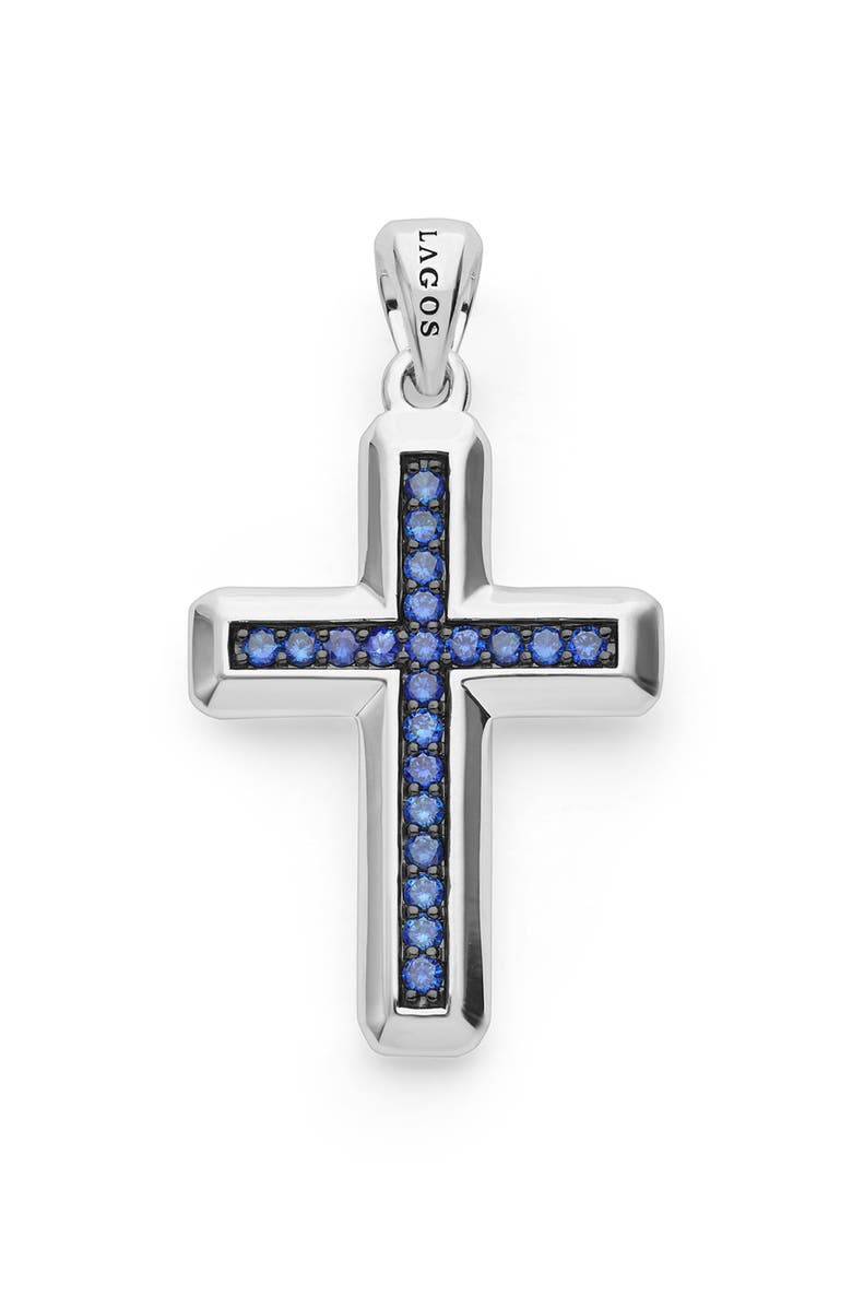LAGOS Men's Anthem Blue Sapphire Cross Pendant, Main, color, Silver