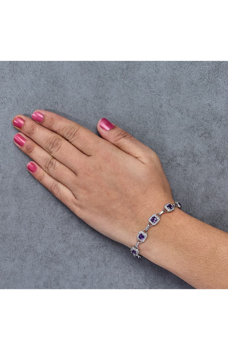 Haus of Brilliance 10K White Gold Cushion Cut Purple Amethyst and Diamond Halo Link Bracelet, Alternate, color, White