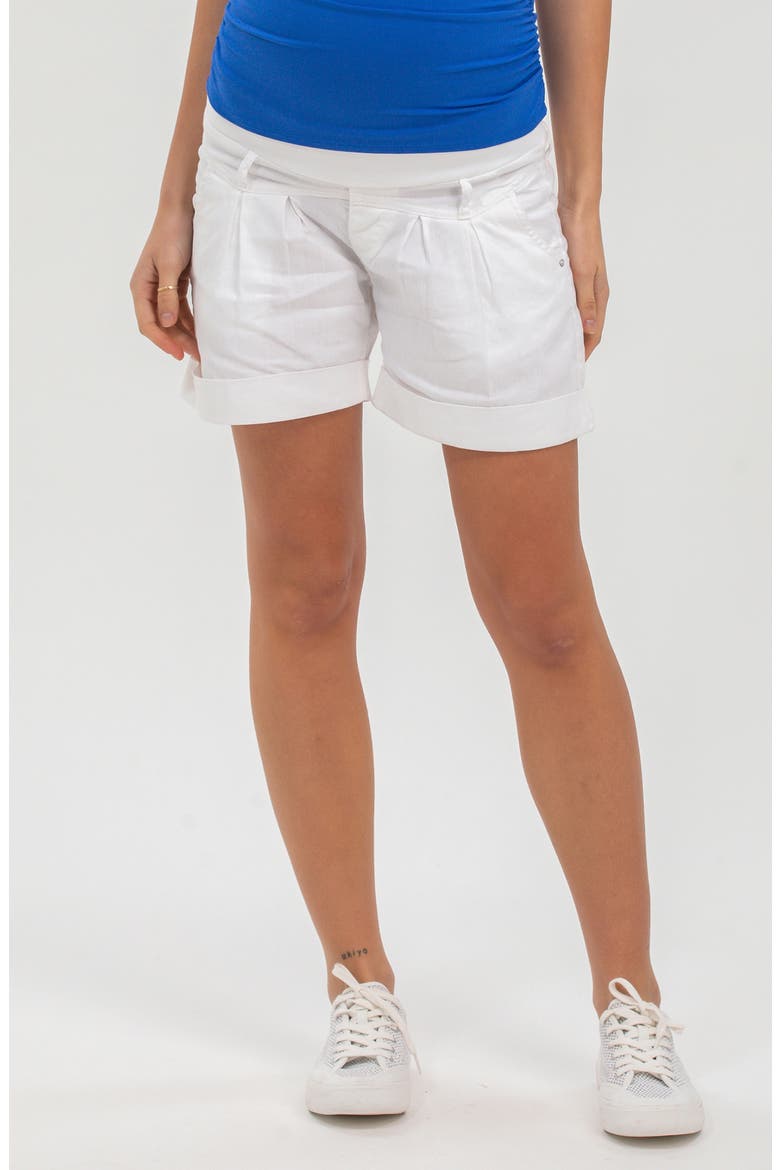 Pleated Linen & Cotton Maternity Shorts, Main, color, WHITE