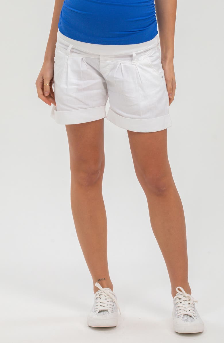 PIETRO BRUNELLI MATERNITY Pleated Linen & Cotton Maternity Shorts, Main, color, White