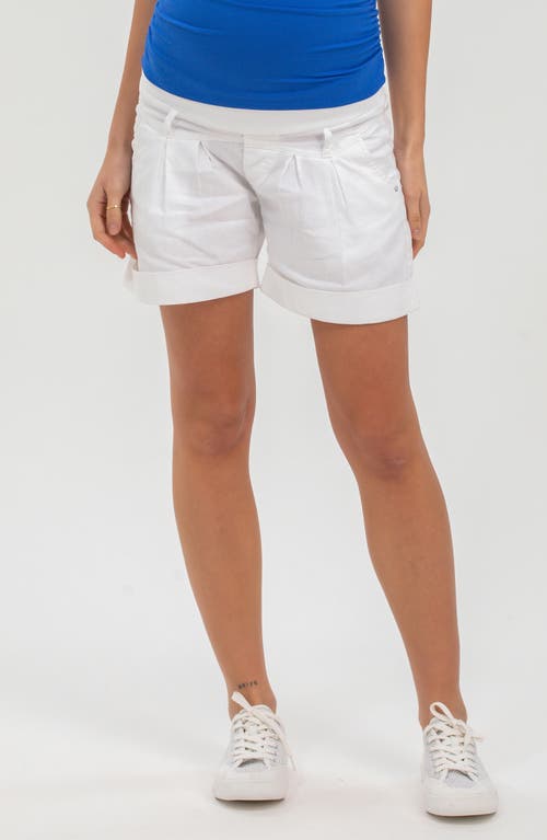 Pietro Brunelli Maternity Pleated Linen & Cotton Maternity Shorts In White