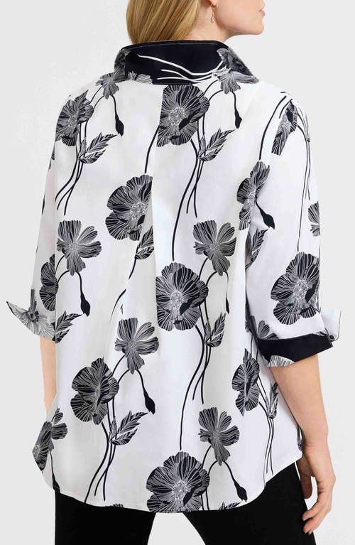 Foxcroft Agnes Poppy Print Three-quarter Sleeve Popover Top