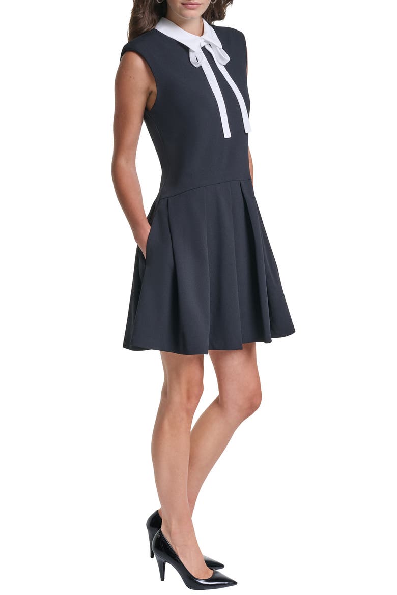 Contrast Detail Scuba Crepe A-Line Minidress, Alternate, color, BLACK/ SOFT WHITE