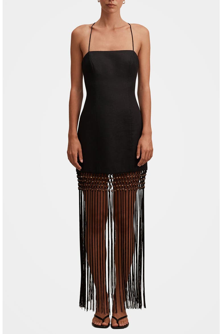 Rayna Macramé Fringe Maxi Dress, Main, color, BLACK
