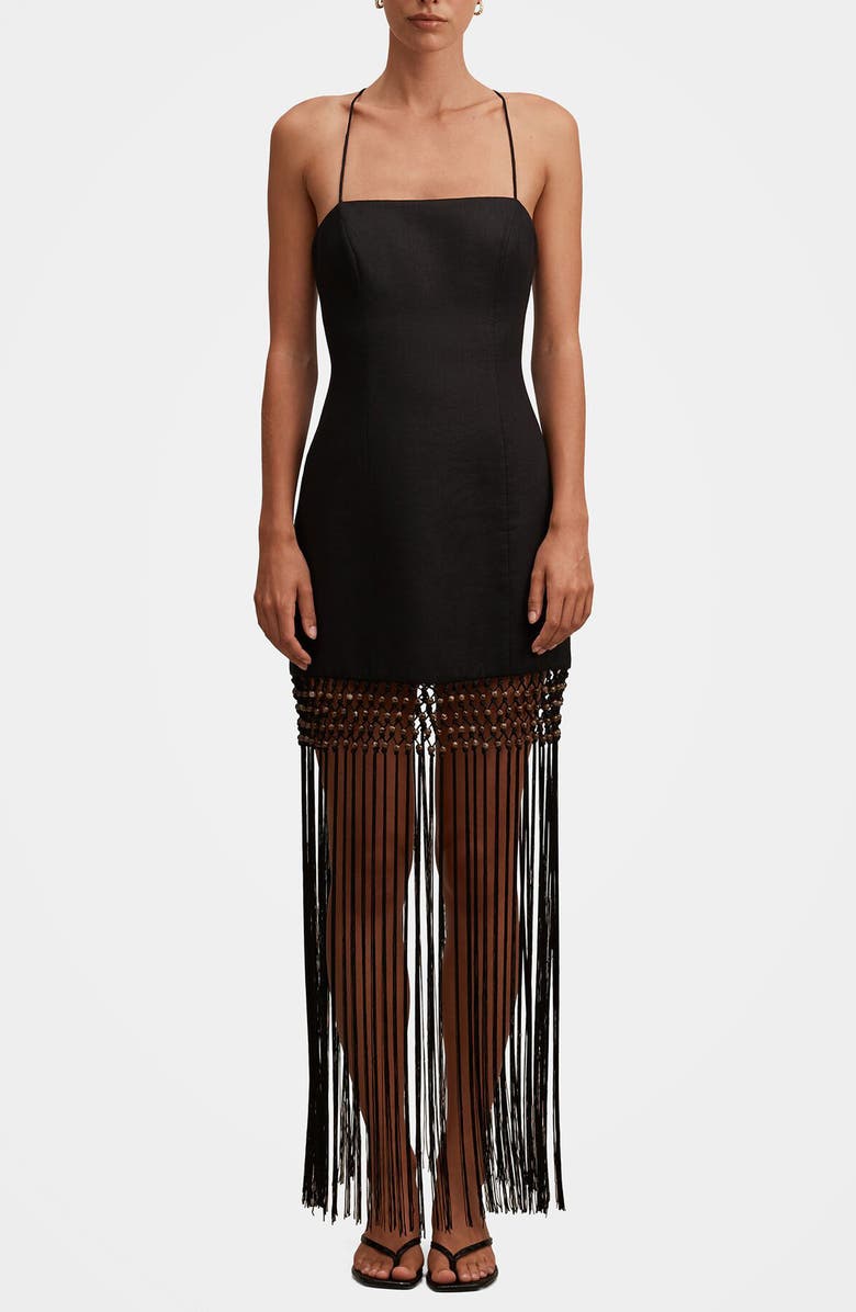 Ever New Rayna Macramé Fringe Maxi Dress, Main, color, Black