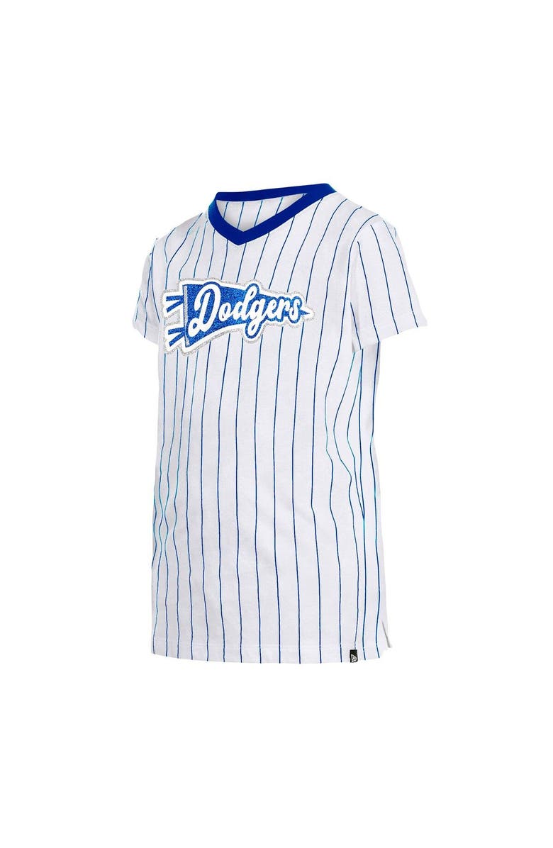 New Era Girls Youth New Era White Los Angeles Dodgers Pinstripe V-Neck T-Shirt, Alternate, color, 