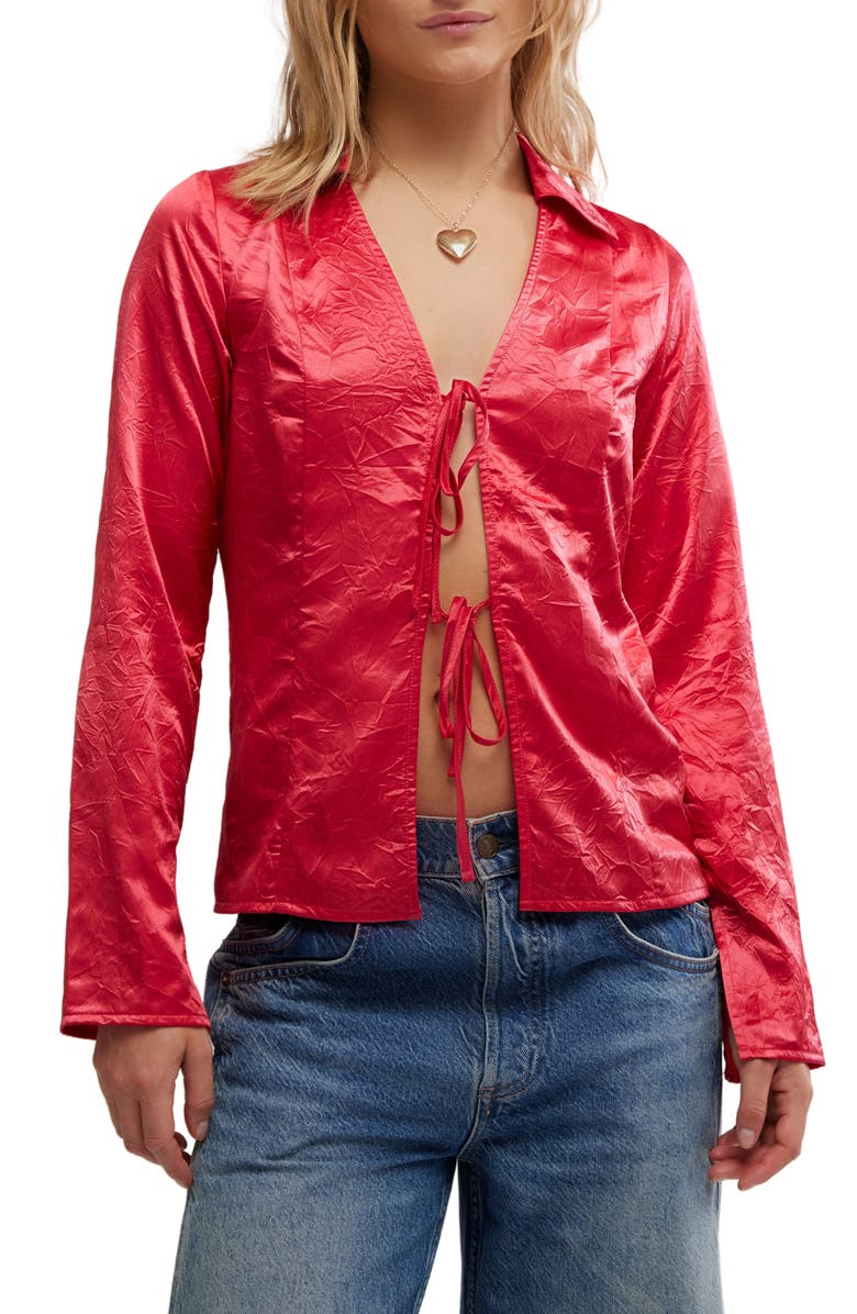 Free People Star Eyes Crinkle Satin Top, Main, color, Retro Red