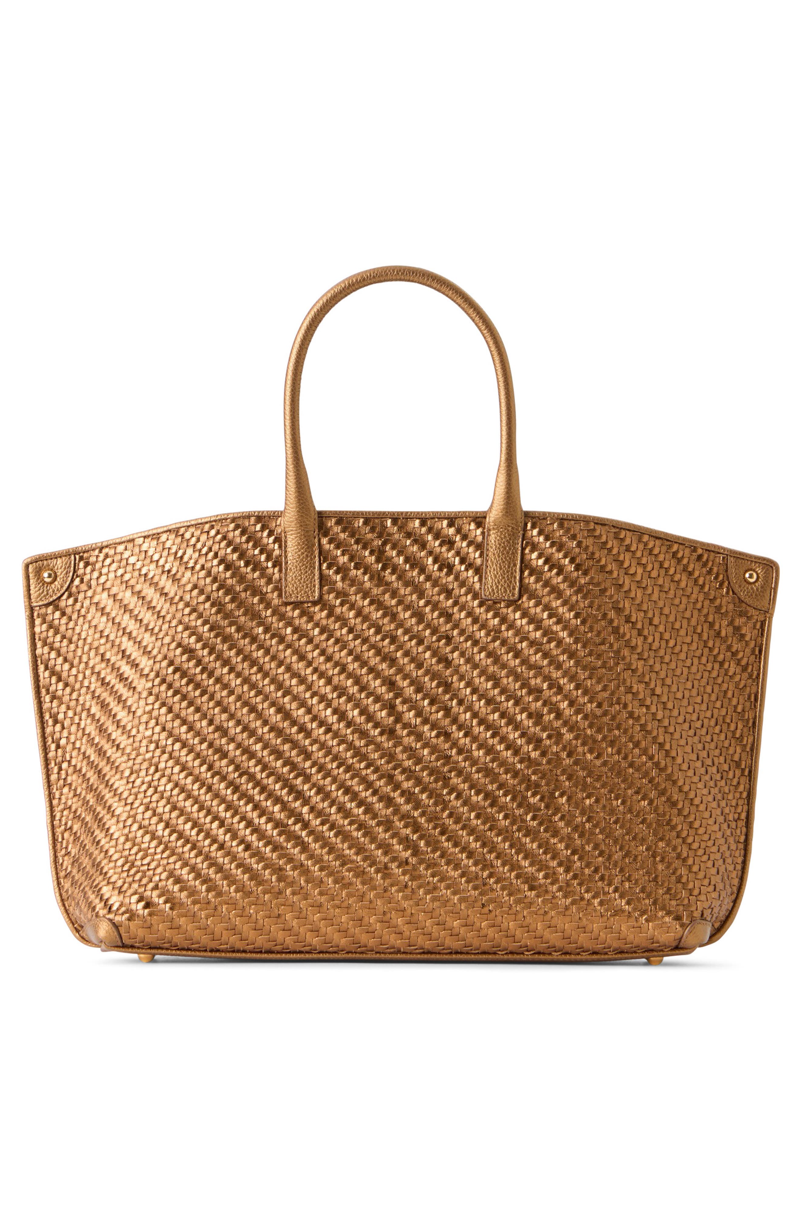 Small Ai Woven Leather Shoulder Bag, Alternate, color, BRONCEGOLD