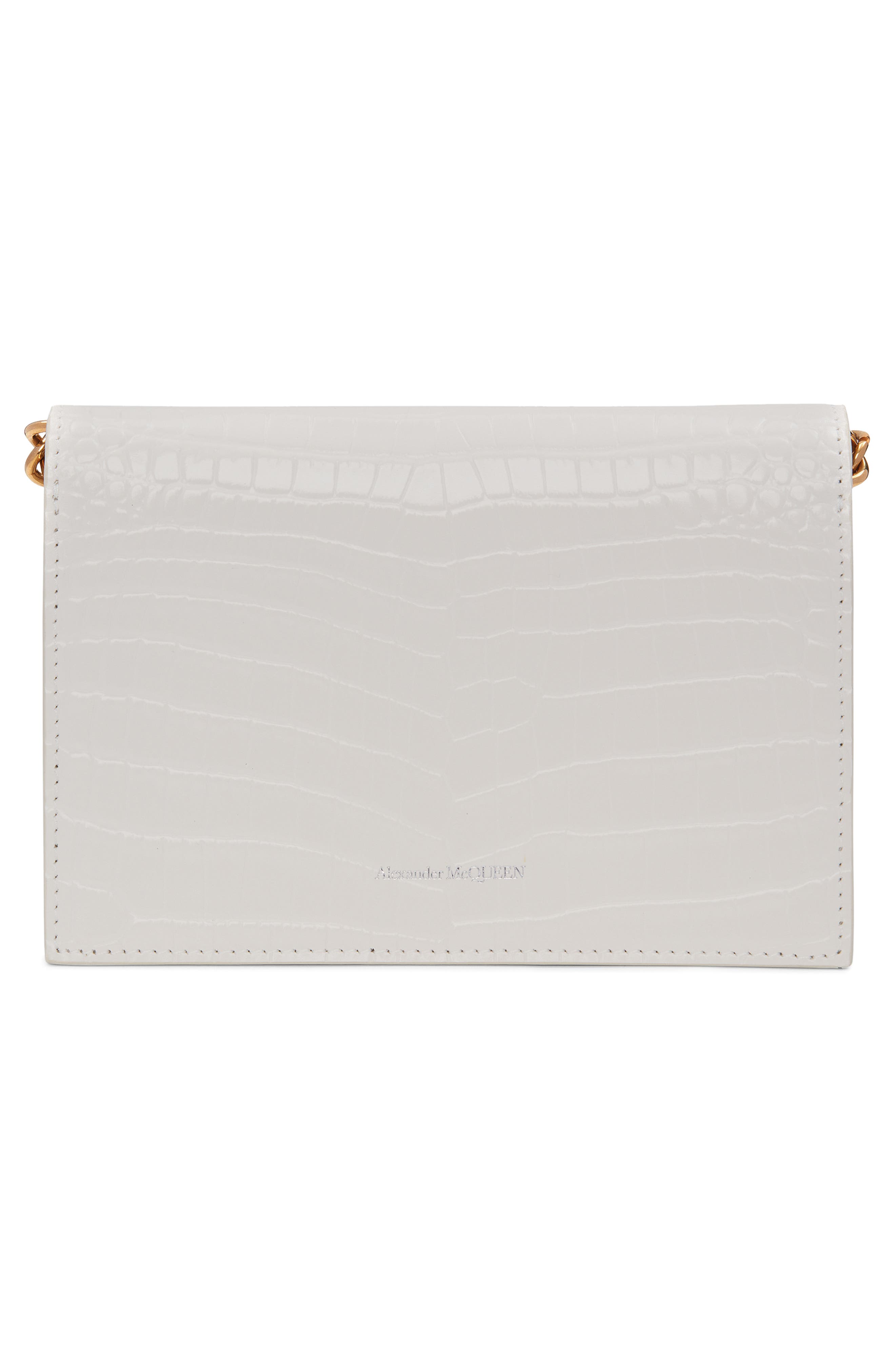 McQueen Small Skull Croc Embossed Leather Shoulder Bag, Alternate, color, 