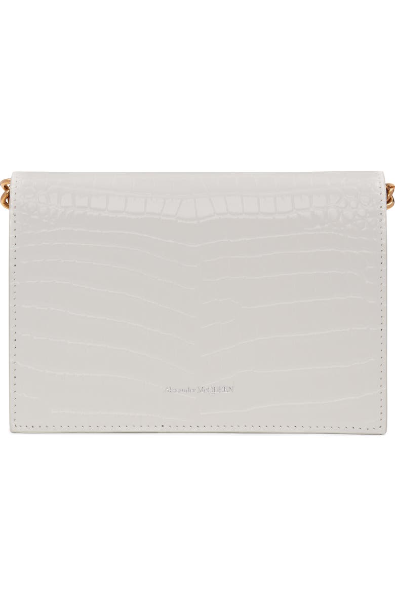 McQueen Small Skull Croc Embossed Leather Shoulder Bag, Alternate, color,