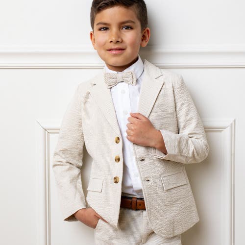Hope & Henry Boys' Seersucker Bow Tie, Kids In Tonal Tan Seersucker