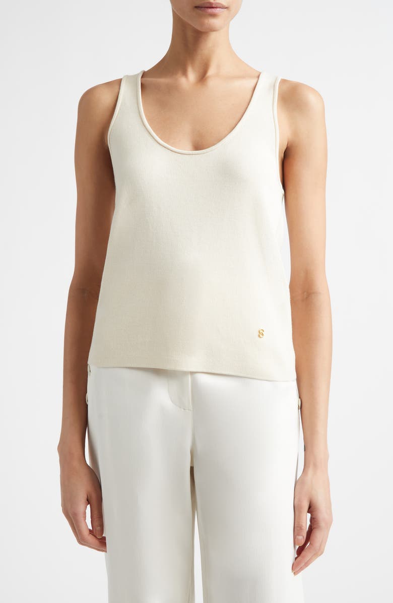 ST. JOHN Silk & Cotton Sweater Tank, Main, color, Ecru
