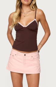 EDIKTED Ruelle Contrast Picot Trim Stretch Cotton Camisole
