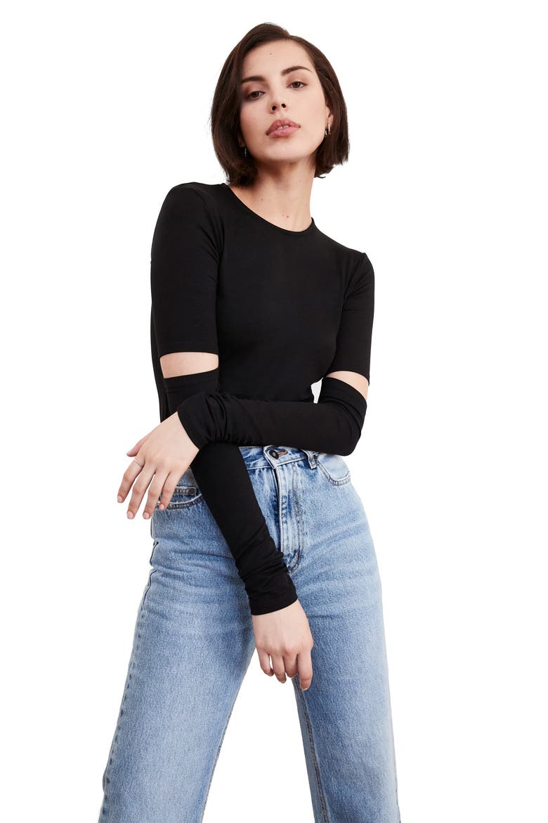 Indra Cutout Sleeve Top, Alternate, color, BLACK