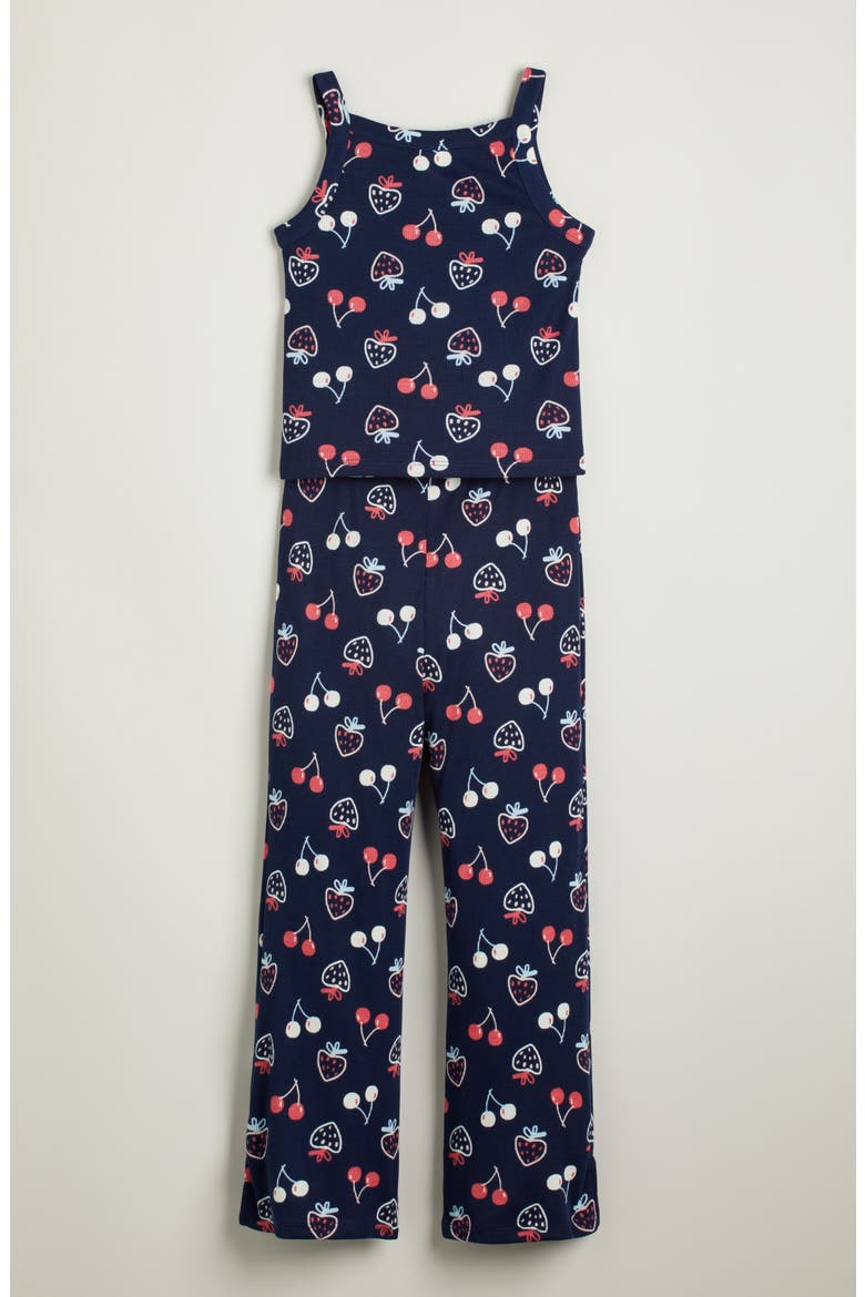 Kids' Print Rib Two-Piece Pajamas, Alternate, color, NAVY SKETCHED FRUIT