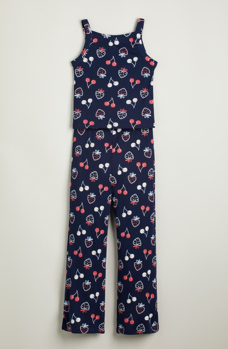 Nordstrom Kids' Print Rib Two-Piece Pajamas, Alternate, color, Navy Sketched Fruit