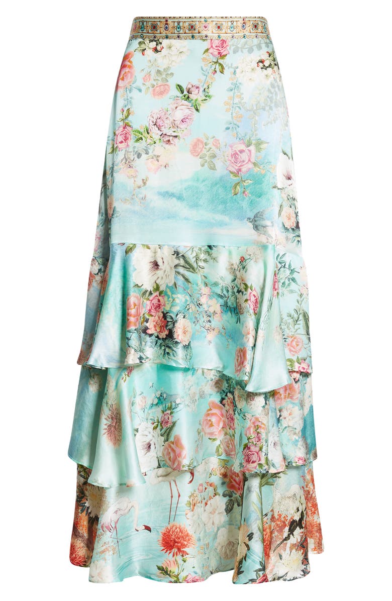 Camilla The Jewelry Museum Tiered Ruffle Silk Satin Maxi Skirt, Alternate, color, 