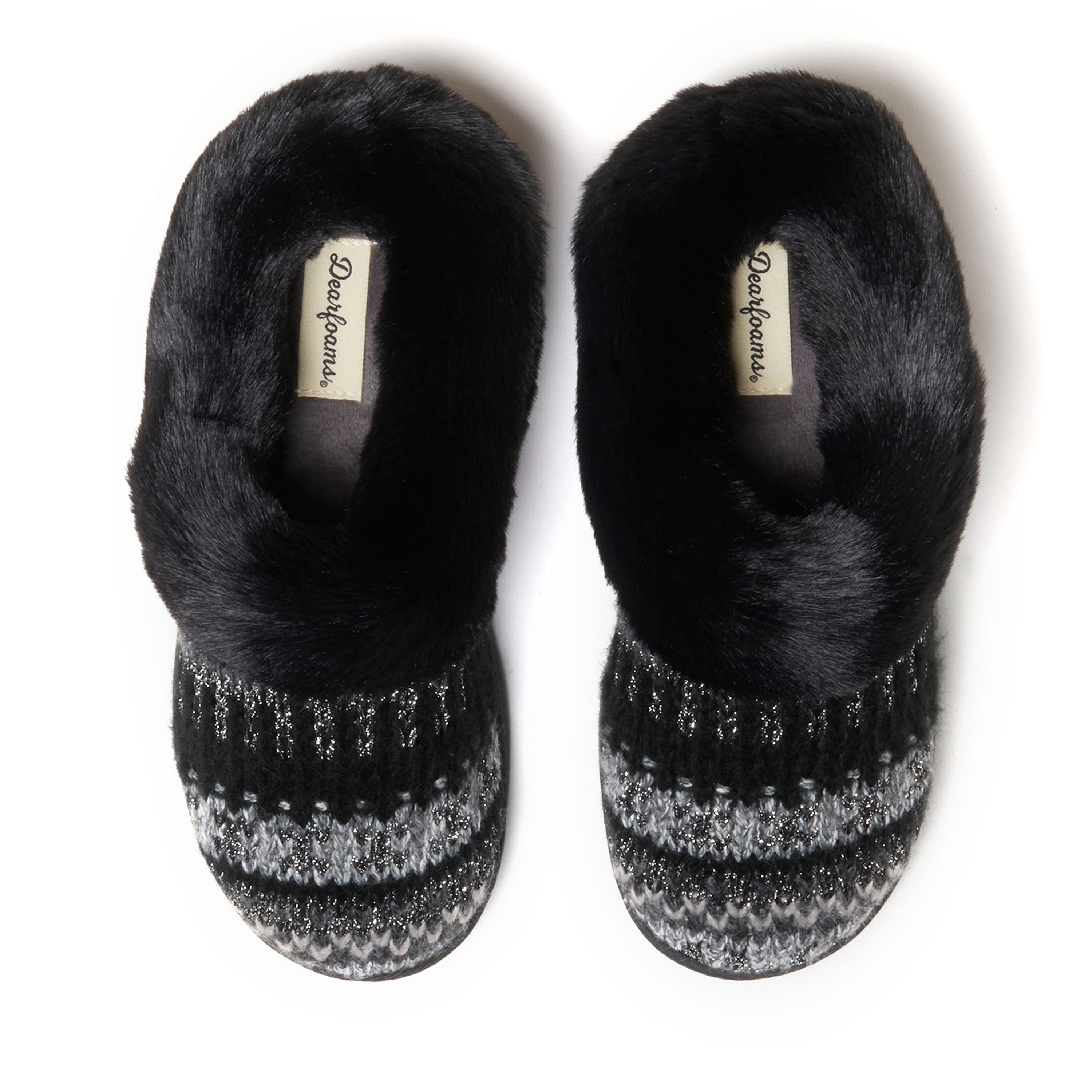 DEARFOAMS Hannah Festive Knit Clog Slipper, Alternate, color, Black
