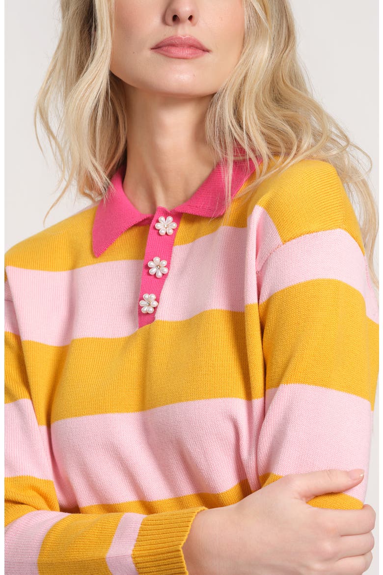 Floral Button Rugby Sweater, Alternate, color, YELLOW PINK