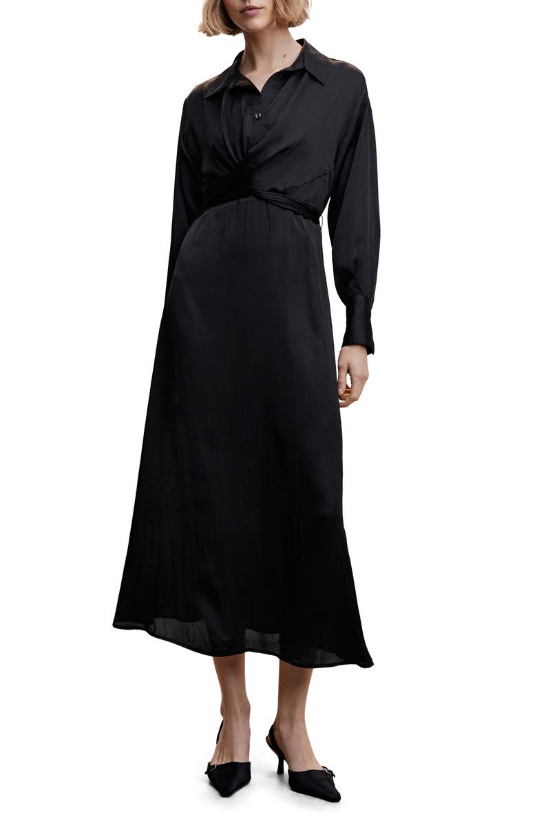 MANGO Long Sleeve Button-Up Midi Dress, Main, color, 