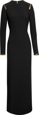 TOM FORD Chainmail Trim Long Sleeve Silk Evening Dress