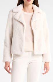 CeCe Faux Fur Notch Collar Short Jacket