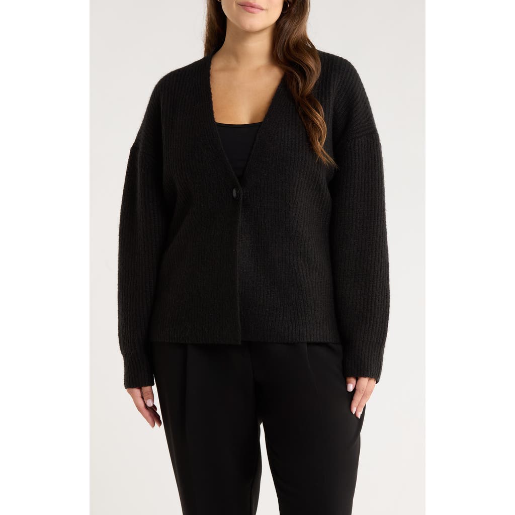 Nordstrom One-button V-neck Rib Cardigan In Black