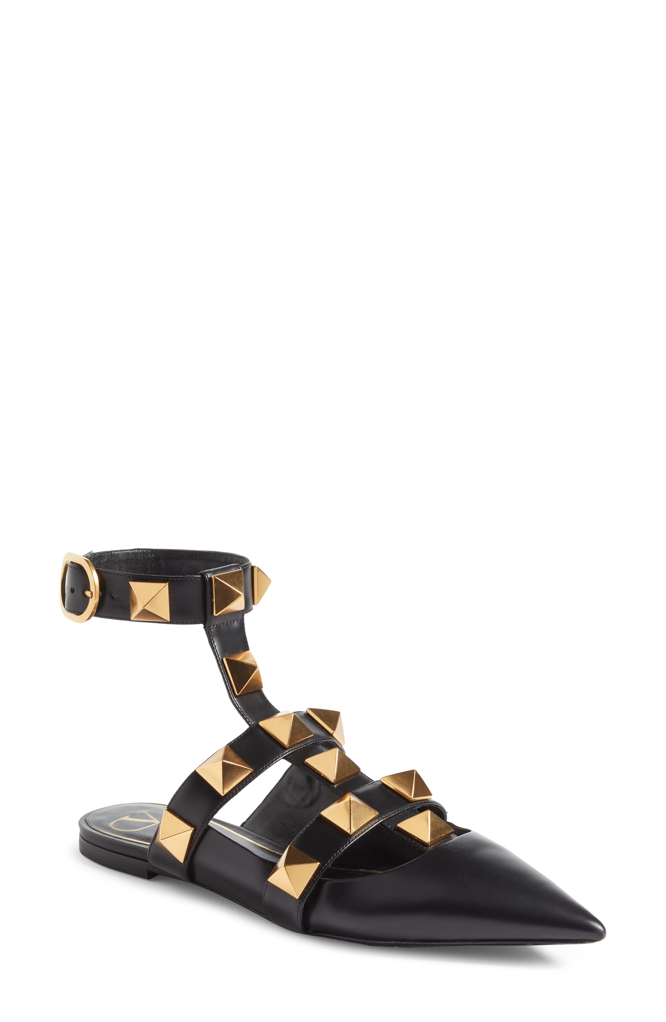 Valentino Garavani Valentino Roman Stud Ankle Strap Flat, Main, color, 