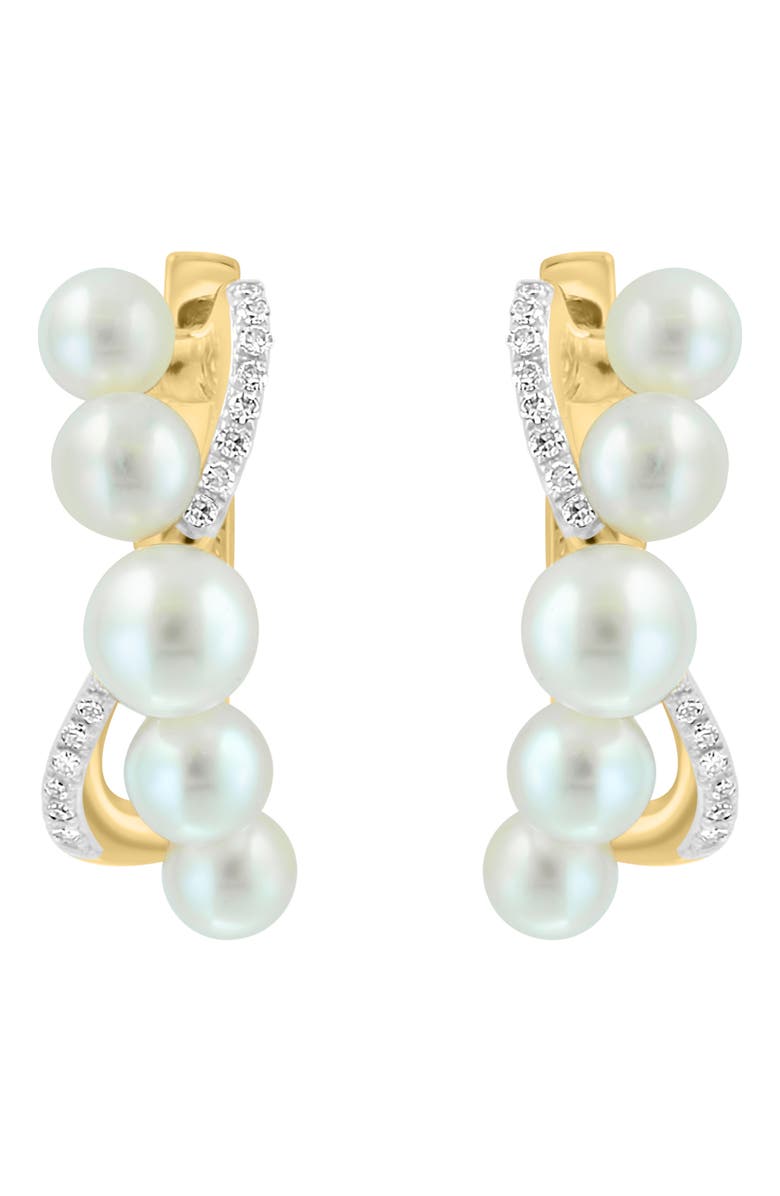 EFFY 14K Gold Freshwater Pearl & Diamond Hoop Earrings - 0.12ct., Alternate, color, 