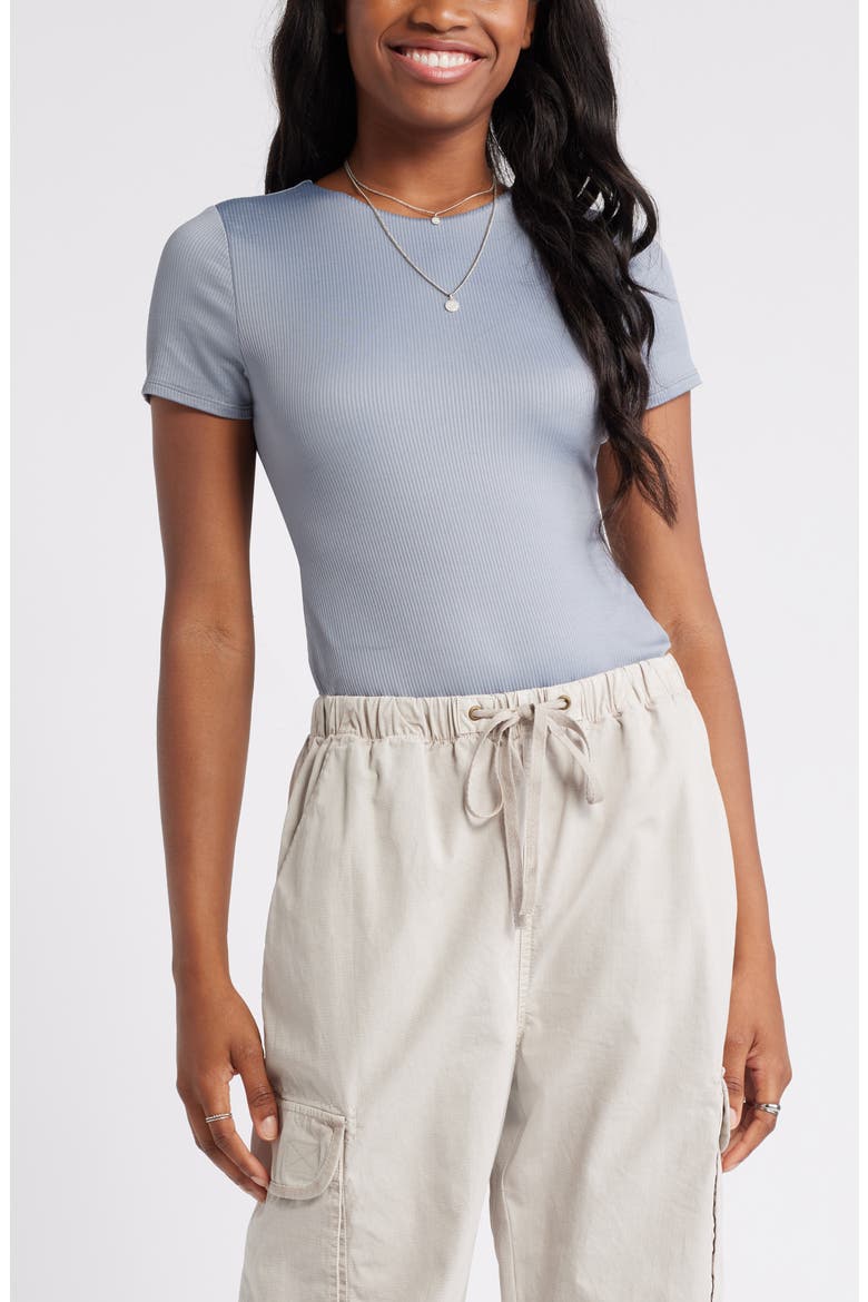 Butter Short Sleeve Rib Bodysuit, Main, color, GREY WEATHERVANE