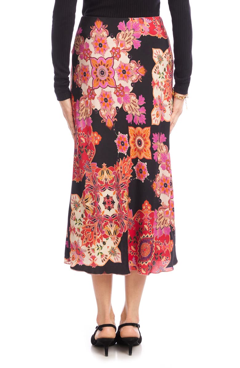 Karen Kane Medallion Floral Print Bias Cut Midi Skirt, Alternate, color, Pink Print