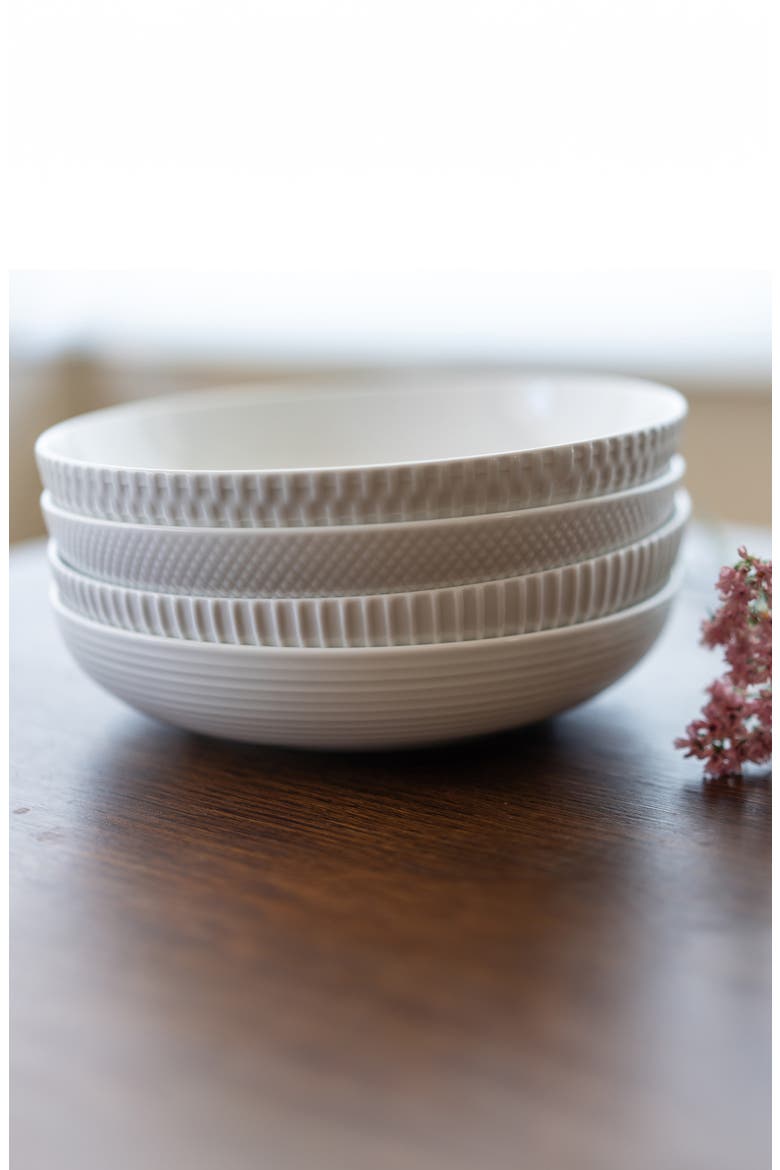 Set of 4 Textured Dinner Bowls, Alternate, color, WHITE