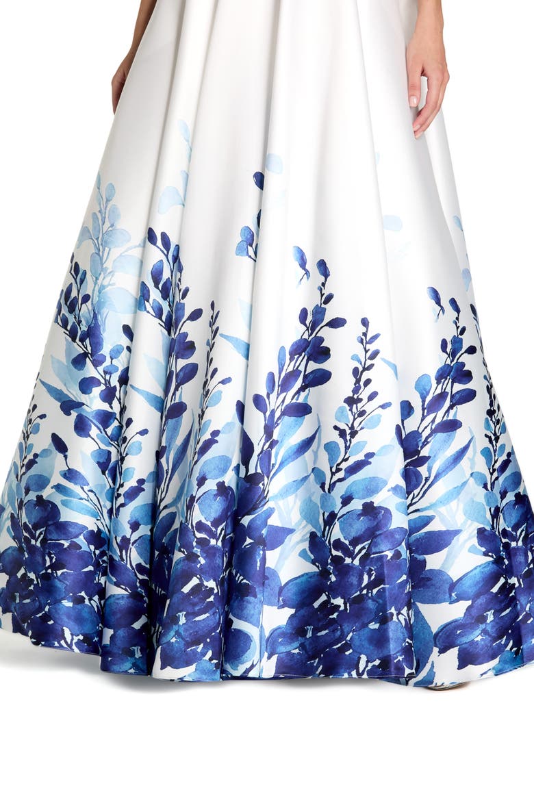 Strapless Floral Printed Mikado Ball Gown, Alternate, color, White Multi