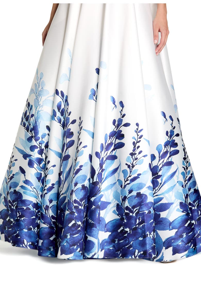 Mac Duggal Strapless Floral Printed Mikado Ball Gown, Alternate, color, White Multi