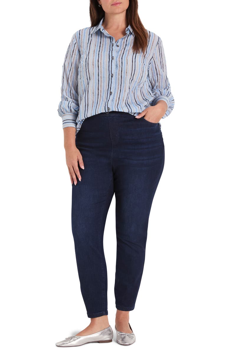 NIC+ZOE Drifty Stripe Cotton Button-Up Blouse, Alternate, color, Blue Multi