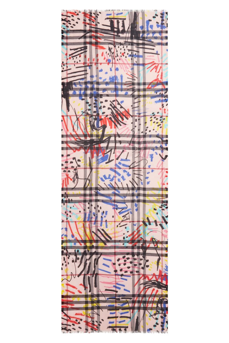 Graffiti Check Print Wool & Silk Scarf, Main, color, ROSE PINK